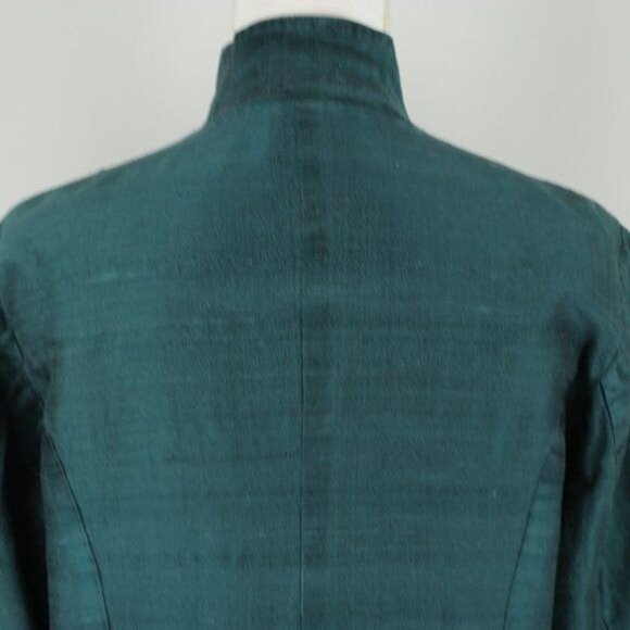 Anu Women's Large Blue Green Raw Silk Lined Embroidered Open Front Jacket - Picture 4 of 8